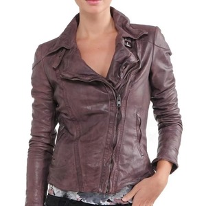 Chaqueta de cuero desgastado ajustada para mujer Elegante aspecto lavado marrón Prendas de abrigo de moda para damas modernas - Product Image 1
