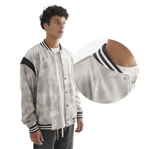Hot Selling High Quality Men's Street Style Bomber Varsity <b>Jacket</b> Casual Coat with Buttons Canvas <b>Festival</b> Baseball <b>Jacket</b> - Product Image 5