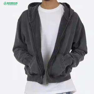 เสื้อฮู้ดซิปทรงโอเวอร์ไซส์ ผ้าฝ้ายเฟรนช์เทอร์รี่ 100% สตรีทแวร์ หนัก 300 กรัม แห้งเร็ว ระบายอากาศดี สีดำ - Product Image 4