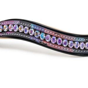 Cadena de diamantes de cristales redondos multicolor personalizada, banda de ceja de caballo de cuero acolchado con incrustaciones de canal vacío en tamaños completos de mazorca - Product Image 4