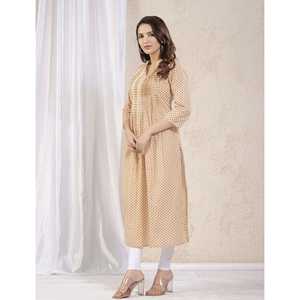 <b>Chikankari</b> for Cream Mustard Straight Kurti Printed Silk Indian and Pakistani Style Wedding Wear Stitched - Product Image 4