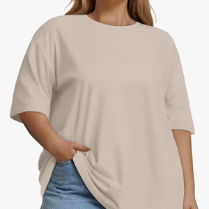 Camiseta de Cuello Redondo de Manga Corta para Mujer, Talla Grande, Personalizable con Logotipo, Fábrica de Bangladesh, Venta al por Mayor, Nueva Llegada, Tops Casuales de Algodón - Product Image 1