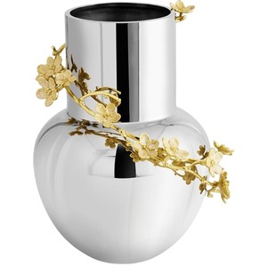 Vase à fleurs créatif en acier inoxydable avec décor de branche de feuille d'or Plateau de table élégant en métal poli pour la décoration de la maison et de l'événement - Product Image 6