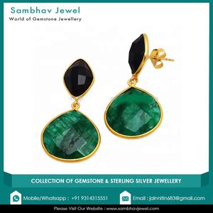 อัญมณีมรกตย้อมสีธรรมชาติธรรมชาติธรรมชาติโบราณ925เงินแท้ทำด้วยมือต่างหูชุบทองแบบมินิมอลสำหรับผู้หญิง - Product Image 3