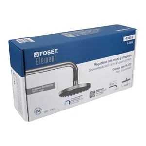Testa doccia satinata elemento Foset con 6 'piastra rotonda e braccio singolo accessorio in scatola - Product Image 4