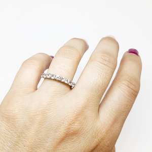 2มม. กลมตัดครึ่งนิรันดร์แหวนแต่งงานชุบทอง18K เครื่องประดับเงินสเตอร์ลิงสำหรับงานหมั้นและของขวัญ - Product Image 4