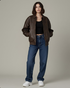 Veste bomber décontractée pour homme, 100% cuir de cheval véritable, veste en cuir véritable à l'aspect laine, style tendance, nouveau style, logo personnalisé, fermeture éclair - Product Image 4