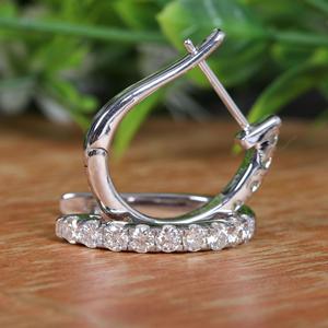 Round Cut Moissanite Diamond <b>Huggie</b> Hoop 925 Sterling <b>Silver</b> Party Wear Medium Solitaire <b>Earrings</b> Elegant Pair - Product Image 1