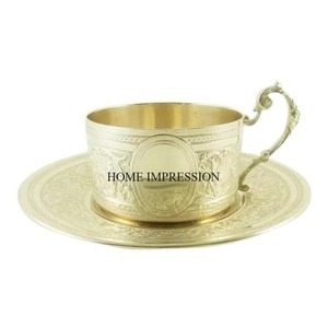 Attrayant Look Designer Vintage Hôtel et Restaurants Fournitures pour thé et expresso du fabricant indien Tasses à thé et soucoupes en laiton - Product Image 1