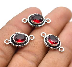 Antique Argent 18K Plaqué Or Grenat Rouge Gemme Double Boucle Connecteur 21X11mm NC76 Fabrication de Bijoux Charme Résultats Lot - Product Image 3