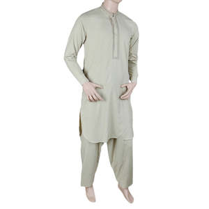 Shalwar Kameez Bordado para Hombre con Cuello de Banda - Verde Claro - Product Image 1
