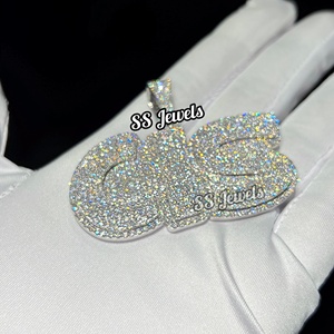 Pendentif initial avec lettre VVS Moissanite en argent sterling 925 taille brillante glacé pendentif testeur de diamant et breloque - Product Image 6