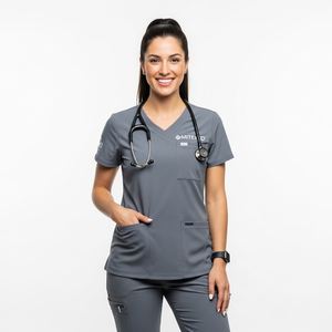 Conjunto de Uniformes Médicos Premium Grises MITEXO para Mujer con Cuello en V y Bolsillos |   Uniforme Médico Cómodo y Duradero |   Enfermera, Médico, Veterinario - Product Image 1