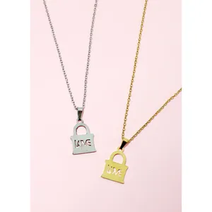 Collar de Cadena de Eslabones de Acero Inoxidable de Moda con Baño de Oro con Diseño de Flor Hexagonal, Corazón y Diamante-Perla Principal para Pieles Sensibles - Product Image 2