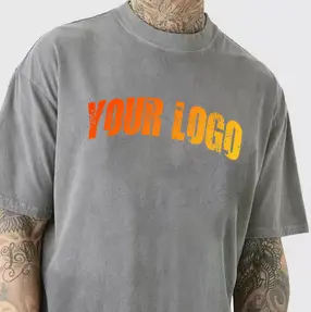 T-shirt à manches courtes décontracté et surdimensionné pour homme personnalisé 100% coton gris 3D Pluff Neck Digital Printed Woven Fabric - Product Image 2