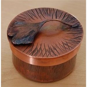 Handcrafted Antique Copper Decorative Jar with Ginkgo <b>Leaf</b> Lid Hammered Metal Jewelry Box Keepsake Canister for Home Decor - Product Image 1