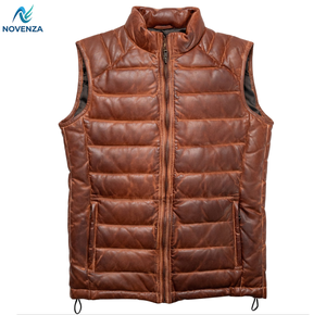 Gilet matelassé en cuir véritable imperméable et écologique pour homme, sans manches, en duvet, chaud pour l'hiver, avec fermeture éclair - Product Image 5