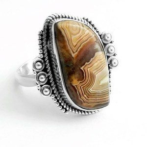 Magníficos Anillos de Plata de Ley 925 con Ágata Marrón de Forma Elegante, Joyería de Plata Hecha a Mano, Joyería de Plata con Piedras Preciosas - Product Image 1