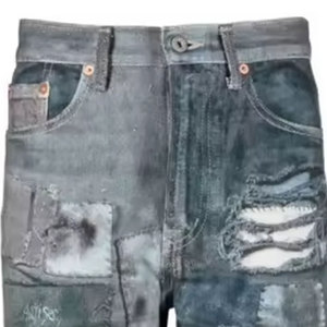 Pantalones vaqueros de retazos para jóvenes con bloque de color contemporáneo Pantalones vaqueros de retazos de estilo moderno - Product Image 5