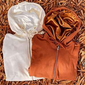 Sudaderas con capucha en blanco Unisex con logotipo personalizado de lujo con capucha de satén Sudaderas con capucha de seda lisas de algodón grueso para hombres - Product Image 3