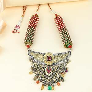 Anokhi 925 Silver Rajputi Jhalar <b>Necklace</b> with Dual Tone & <b>Ruby</b> for Weddings - Product Image 2