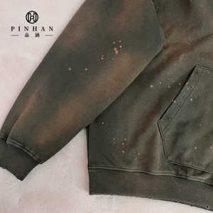 Sudadera con capucha personalizada en algodón de alto peso/poli Vintage envejecido lavado tinta salpicadura diseño Sudadera con capucha - Product Image 5