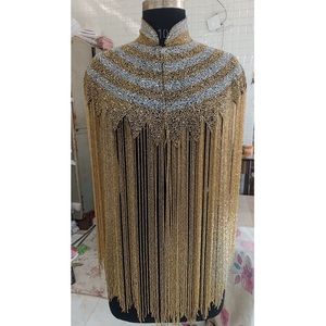 Capa Poncho de cuentas hecha a mano de calidad superior con adornos de perlas y lentejuelas para bodas, fiestas y estilo Resort - Product Image 3