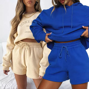 เซ็ตเสื้อมีฮู้ดและกางเกงขาสั้นสำหรับผู้ชายและผู้หญิงชุดสูทสำหรับใส่ได้ทั้งชายและหญิงโลโก้ตามสั่ง - Product Image 5