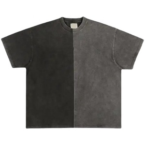 Wholesale Men's Vintage Oversize Acid Wash T-<b>Shirt</b> Custom Logo Two Tone <b>Patchwork</b> Puff Printing 100% Cotton Eco-Friendly - Product Image 1