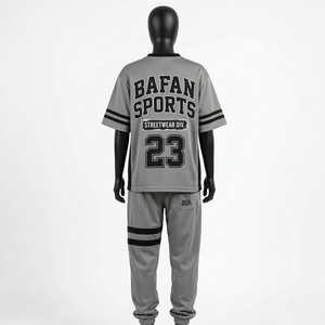 Premium 180 GSM Polyester <b>Mesh</b> Jersey <b>Pants</b> Set Grey Contrast Sleeve Stripe Knee Panel Custom Logo Women's Sets - Product Image 5