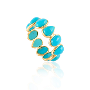 Anillo de banda de eternidad turquesa auténtica 100% hecho a mano personalizado de fábrica, anillos de banda apilables de oro amarillo puro de 18 quilates, joyería para mujer - Product Image 6