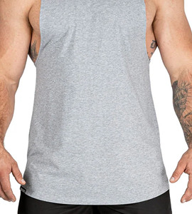 Vente en gros de t-shirts gris athlétiques en coton personnalisés pour la course à pied sans manches, débardeur de gym pour hommes - Product Image 6