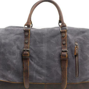 Sac polochon de luxe en cuir vintage grande capacité en toile Style sport voyage week-end fermeture à glissière faite à la main - Product Image 4