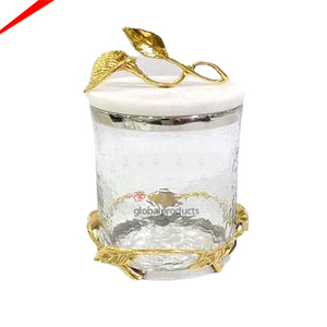 Nouveau design de luxe boîte en verre propre avec couvercle décoratif en marbre blanc bidons pour la cuisine décoration de la maison - Product Image 1