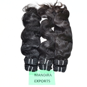 100% non traité naturel noir brut non transformé vendeur indien vierge vague profonde Bodywave Bundle Temple Extensions de cheveux humains - Product Image 2