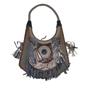 Bolso bandolera bohemio tribal de cuero con flecos de gamuza estilo étnico hecho a mano para mujer - Product Image 1