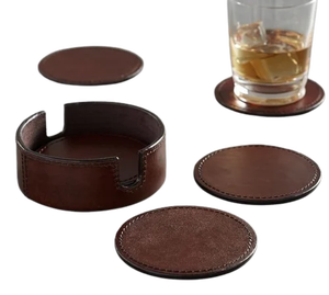 Best Pattern Embossed Leather Coasters Industrial Design Kitchen Tabletop Accessories Fashionable Trending Mats Pads for Home - Product Image 3