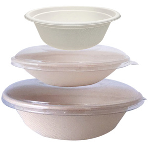 220มล. 350มล. 450มล. 500มล. 680มล. 750มล. 850มล. 1000มล. ชามทรงกลมสีขาวทำจากเยื่อชานอ้อยพร้อมฝาปิด - Product Image 3