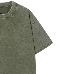 Olive Green Acid Wash T Shirt Men Oversized Vintage Style Soft Cotton Crew Neck Casual Streetwear Tee Summer Fashion Wear Unisex - Product Image 2