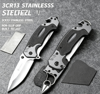 Couteau de combat pliable EDC en acier inoxydable gris avec brise-vitre et coupe-cordons pour usage extérieur