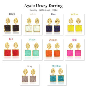 Diseño clásico cristal natural negro azúcar druzy hoja diseñador Stud pendiente colgante latón 18K chapado en oro pendientes de boda - Product Image 3