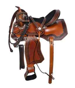 Sillín de carreras de barril occidental de cuero Premium para caballo con tamaño de juego de tachuelas - Product Image 2