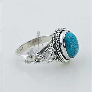 Turquoise Ovaled Cut Gemstone <b>Ring</b> Handmade Boho <b>Statement</b> Sterling Silver Jewelry Anniversary Birthday Christmas Gift for Her - Product Image 4