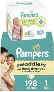 Pañales desechables Pampers Swaddlers talla 1, 198 unidades con toallitas húmedas sensibles a base de agua, 4 paquetes con tapa abatible (336 unidades) - Product Image 2