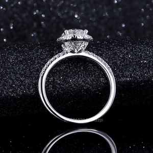 Bague de fiançailles Halo Moissanite coupe ronde brillante avec bande pavée bague de proposition inspirée Vintage étincelante pour cadeau - Product Image 3