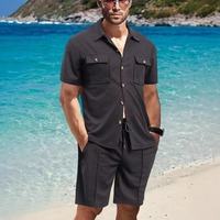 Nouvelle Collection Été 2025 – Ensemble Décontracté Homme Coupe-Vent Grande Taille Couleur Unie avec Double Poche, Chemise à Manches Courtes et Short Quotidien