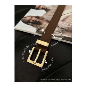 Ceinture pour femme à boucle carrée, ceinture pour pantalon, ceinture pour veste, ceinture pour robe - Tan-Gold - Product Image 1