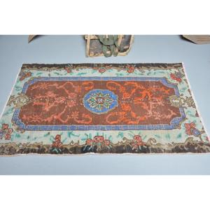 Turkish Rug, 3.2x5.2 ft Vintage Rug, <b>Brown</b> Blue Bordered <b>Wool</b> Rug - Product Image 3