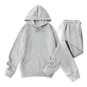 Ensemble de survêtement pour femmes, sweat-shirt à capuche en molleton de coton léger et uni pour l'hiver, manches longues, cordon de serrage, capuche - Product Image 1