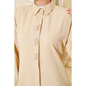 Blusas y camisas de mujer con cuentas beige Diseño elegante con cuentas para comodidad y estilo - Product Image 4